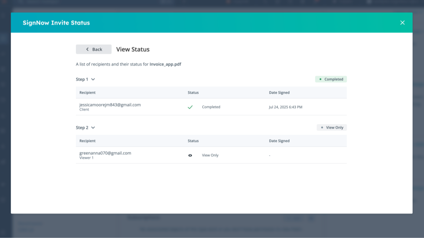 Track signatures from HubSpot records