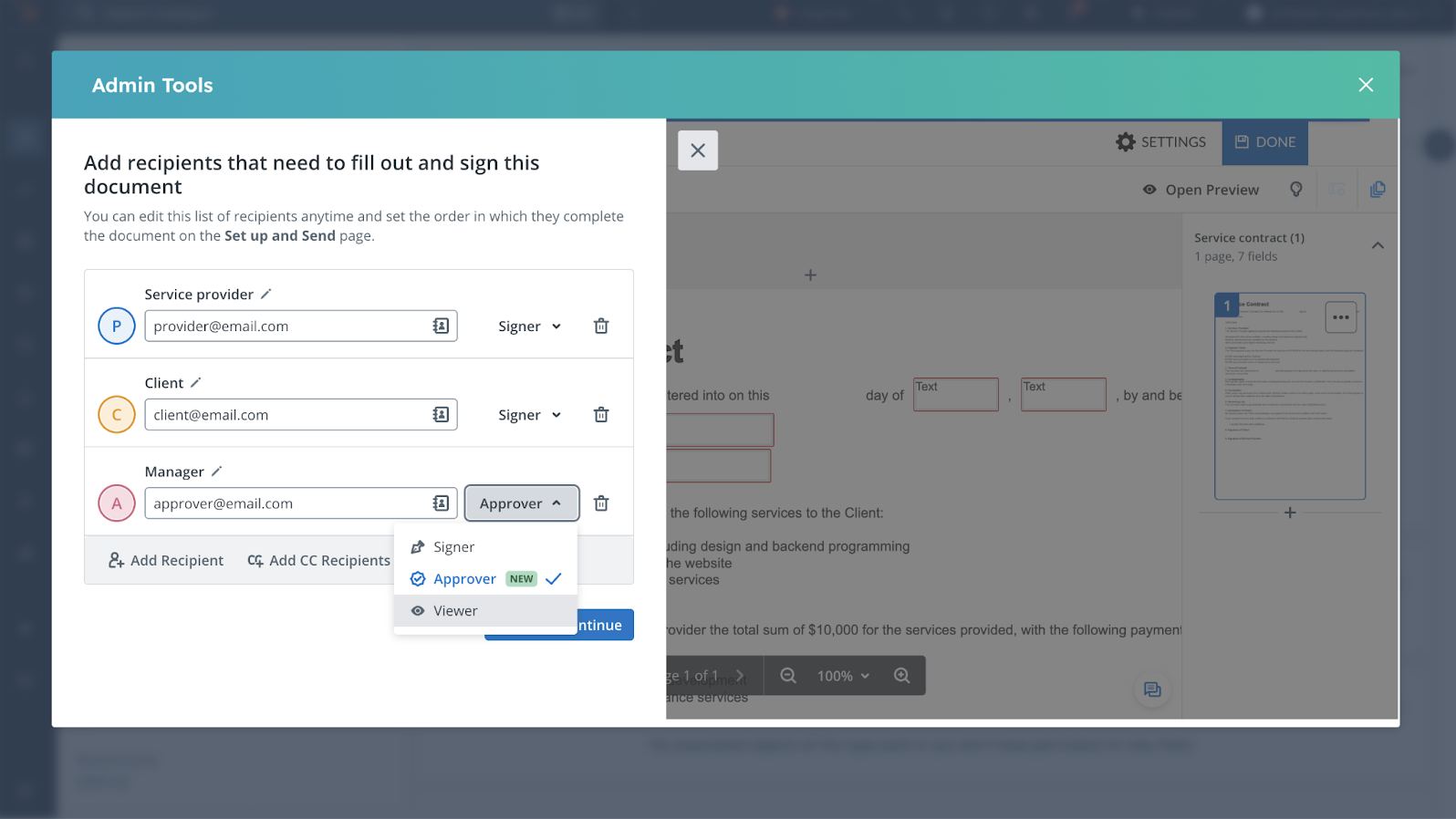 Initiate the signing process right from a HubSpot record